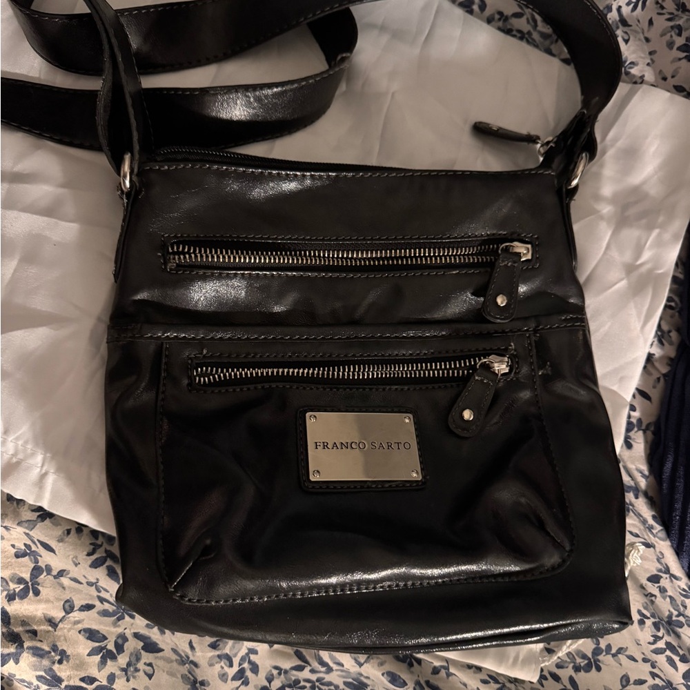 Franco Sarto Shiny Black Messenger Bag